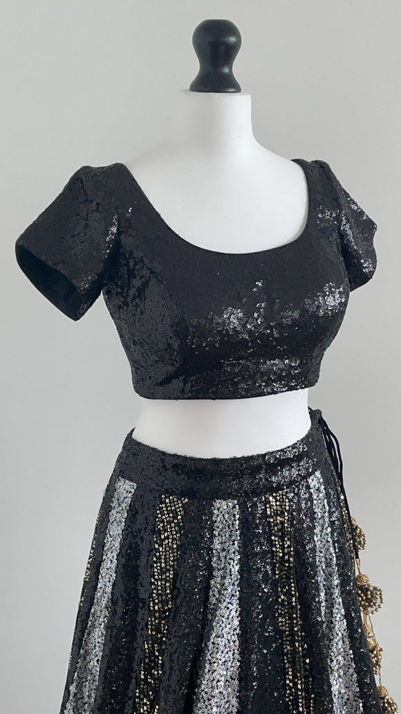 Black sequin half sleeved blouse