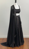 Black sequin panelled lehenga skirt