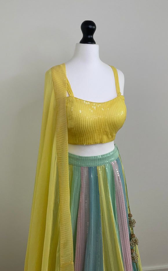 Yellow sequin dupatta with yellow sequin border