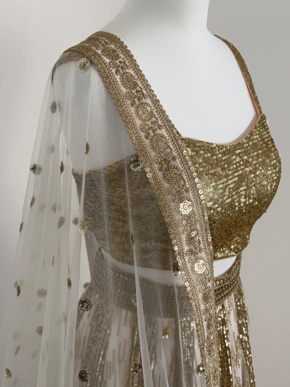 White and gold net dupatta