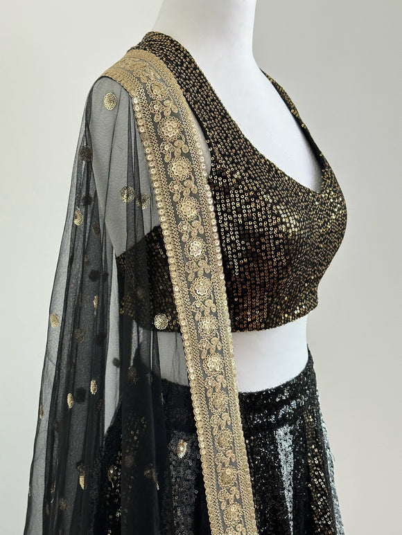 Black and gold net dupatta