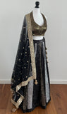 Black, gunmetal silver and gold sequin panelled lehenga skirt