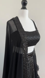 Black dupatta with black sequin border