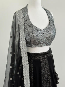 Gunmetal silver sequin halterneck blouse