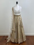 White and gold sequin panelled lehenga skirt